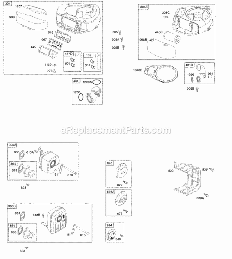 Air Cleaner Blower Housing Exhaust System Diagram and Parts List for  Briggs and Stratton Engine